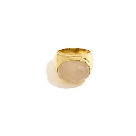 Ridge Oval Gemstone Pink Chalcedony Gold Plated Silver Ring