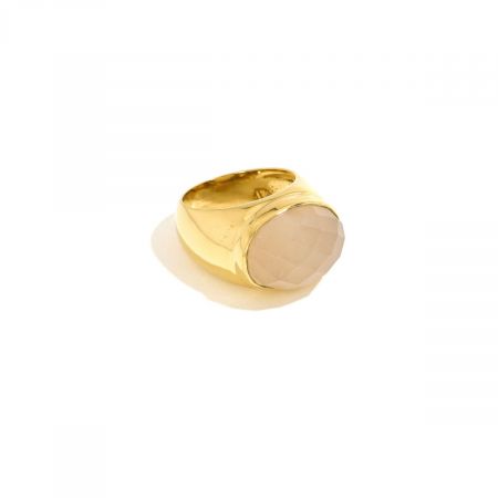 Ridge Oval Gemstone Pink Chalcedony Gold Plated Silver Ring