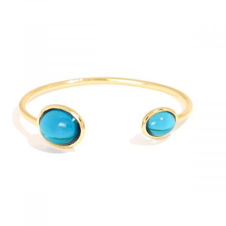 Thin Cuff Bangle with See Blue Hydro Gemstone Gold Vermeil