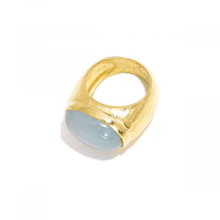 Ridge Oval Blue Chalcedony Gemstone Gold Plated Silver Ring