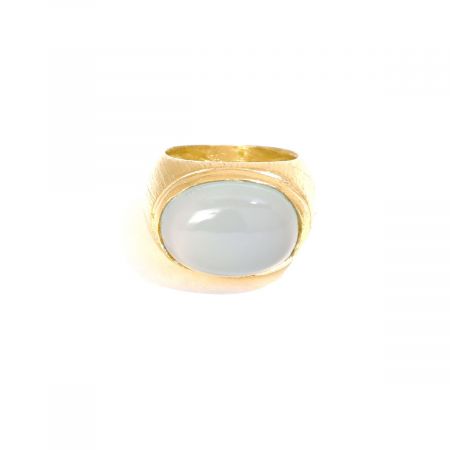Ridge Oval Blue Chalcedony Gemstone Gold Plated Silver Ring