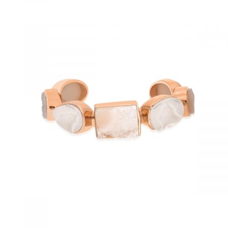 Vintage White Druzy Cuff Bangle Rose Gold Vermeil