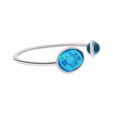 Thin Cuff Bangle with See Blue Hydro Gemstone