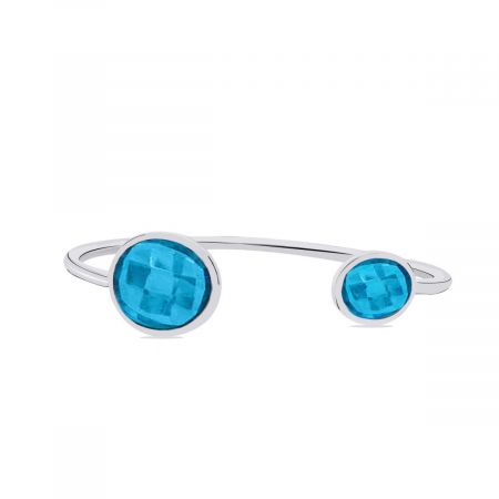 Thin Cuff Bangle with See Blue Hydro Gemstone