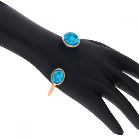 Thin Cuff Bangle with See Blue Hydro Gemstone Rose Gold Vermeil