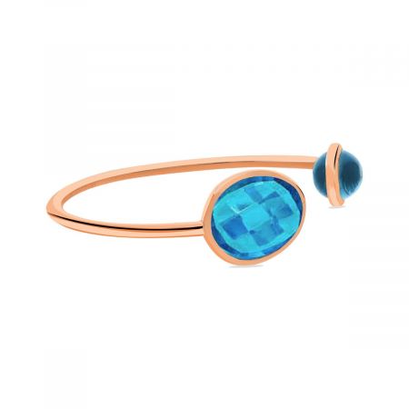 Thin Cuff Bangle with See Blue Hydro Gemstone Rose Gold Vermeil