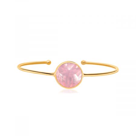 Classic Sleek Rose Quartz Gemstone Cuff Bangle Gold Vermeil