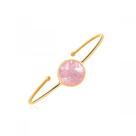 Classic Sleek Rose Quartz Gemstone Cuff Bangle Gold Vermeil