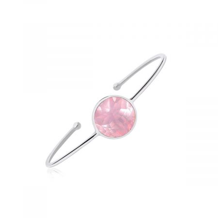 Classic Sleek Rose Quartz Gemstone Cuff Bangle