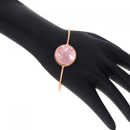 Classic Sleek Rose Quartz Gemstone Cuff Bangle Rose Gold Vermeil