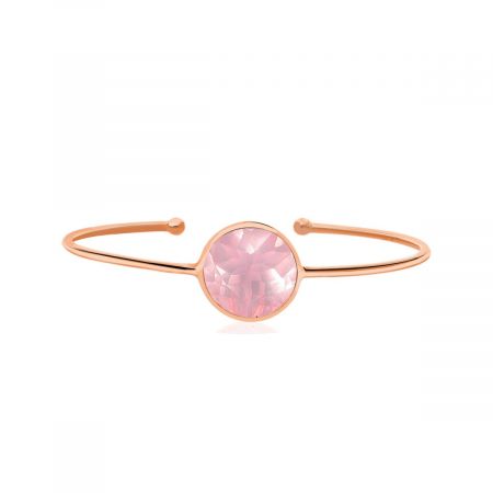 Classic Sleek Rose Quartz Gemstone Cuff Bangle Rose Gold Vermeil