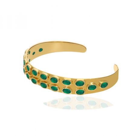 Green Onyx Statement Cuff Gold Plated Bangle