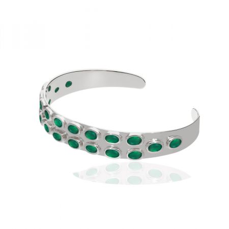 Green Onyx Statement Cuff Silver Bangle