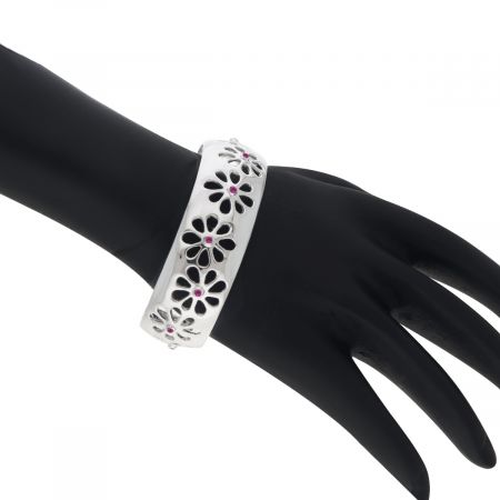 Pink Zircon Rhodium Plated Bangle