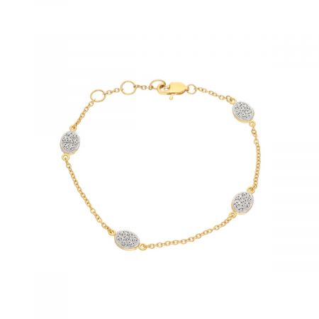 Fine Pave Oval Charm Gold Plated Silver Bracelet