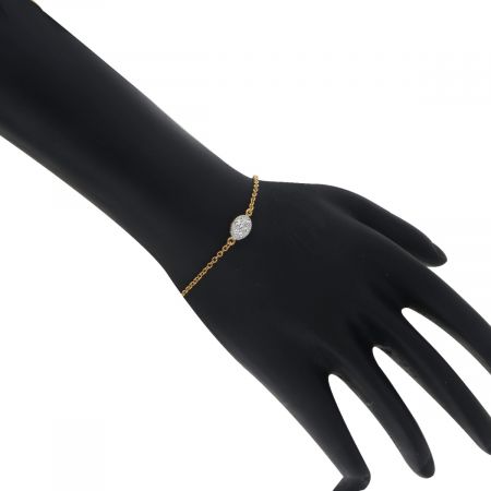 Fine Pave Oval Charm Gold Plated Silver Bracelet