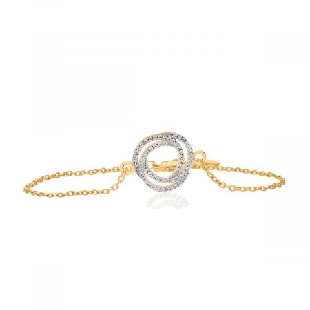 Small Round Double Layer Charm with White Topaz Bracelet in Gold Plated 925 Silver