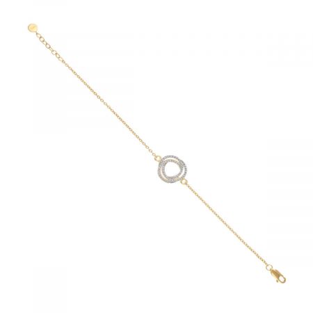 Small Round Double Layer Charm with White Topaz Bracelet in Gold Plated 925 Silver