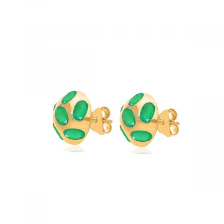 Green Onyx Statement Dome Gold Plated Silver Stud Earrings