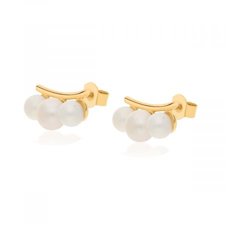 Fresh Water Pearl Trio Gold Plated Silver Stud Earrings