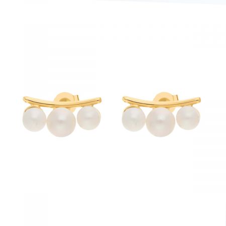 Fresh Water Pearl Trio Gold Plated Silver Stud Earrings