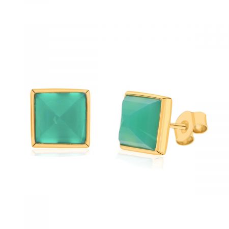 Classy Square Chrysoprase Chalcedony Silver Stud Earrings