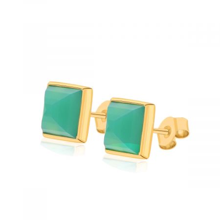Classy Square Chrysoprase Chalcedony Silver Stud Earrings