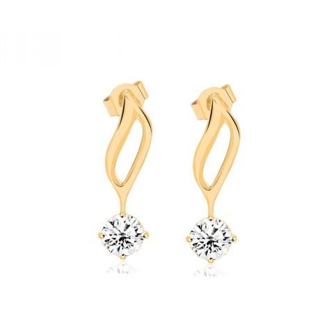 Leaf with Pave Zircon Gold Plated Earring