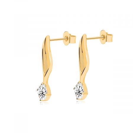Leaf with Pave Zircon Gold Plated Earring