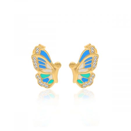 Butterfly Gold Plated with White Topaz Stud Earring