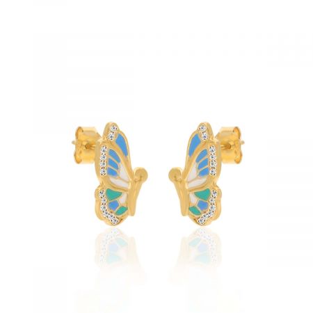Butterfly Gold Plated with White Topaz Stud Earring