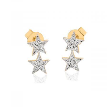 Fine Pave Star Gold Plated Silver Stud Earrings