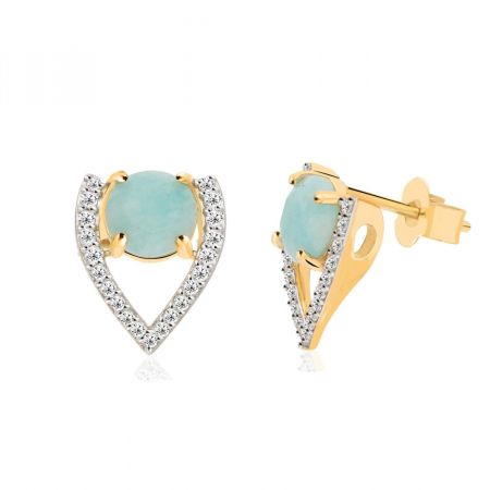 Vintage Amazonite Gold Plated Stud Earring