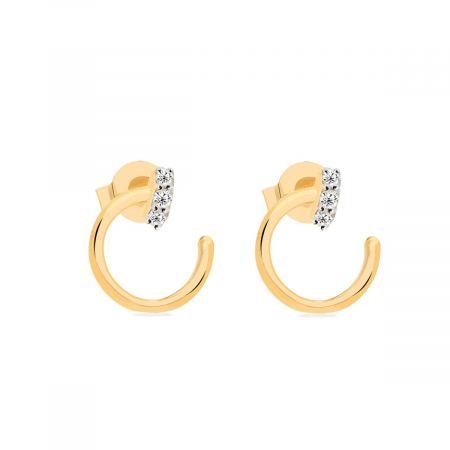 Sleek Half Round with White Topaz Gold Plated Stud Earring