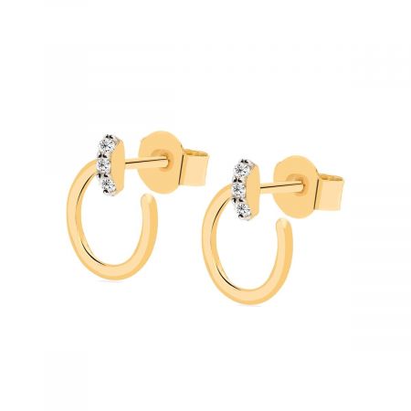 Sleek Half Round with White Topaz Gold Plated Stud Earring