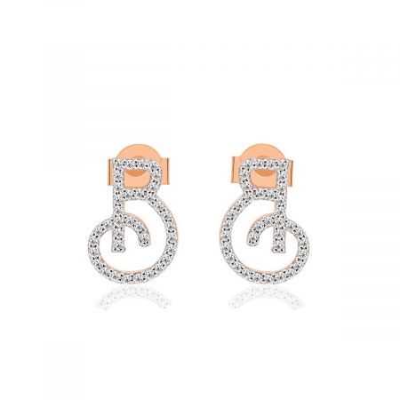 Dainty Letter Rose Gold Stud Earrings, Custom Initial Letter Studs, Personalized Initial Earring, B Letter Earrings WITH White Zircon