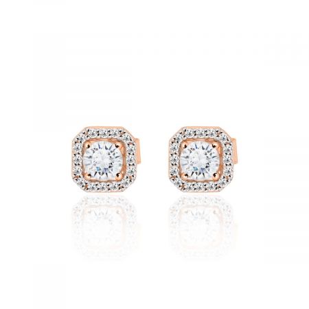Round Cut White Zircon Rose Gold Stud Earring