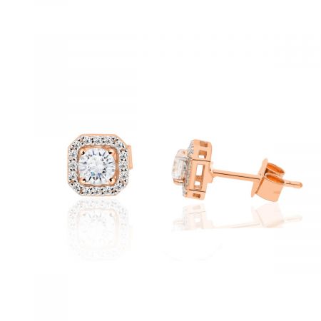 Round Cut White Zircon Rose Gold Stud Earring