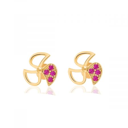 Golden Leaf Earrings with Pink Diamond Cut Zircon for Women and Girls | Elegant and Beautiful Accessory for All Occasion & Outfit | Studs Gold Plated 925 Silver