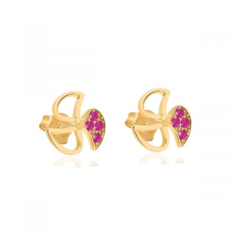 Golden Leaf Earrings with Pink Diamond Cut Zircon for Women and Girls | Elegant and Beautiful Accessory for All Occasion & Outfit | Studs Gold Plated 925 Silver