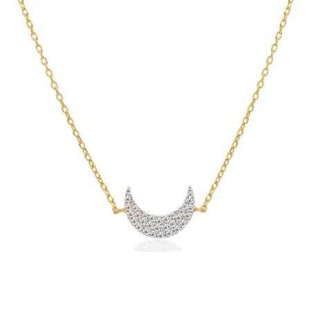 Moon and star White Topaz Gold Plated Vermeil Silver Pendant Necklace