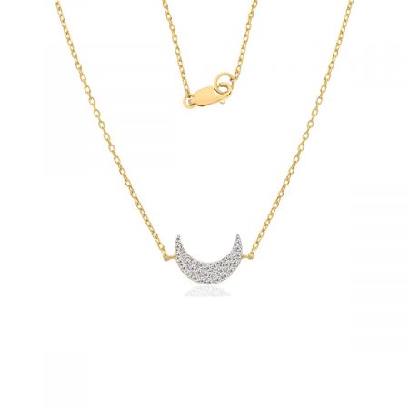 Moon and star White Topaz Gold Plated Vermeil Silver Pendant Necklace