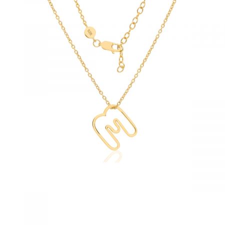 M Initial Signature Gold Plated Vermeil Silver Pendant Necklace