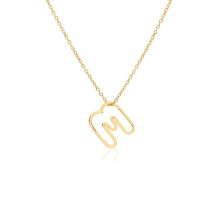 M Initial Signature Gold Plated Vermeil Silver Pendant Necklace
