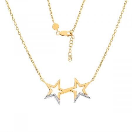 Two Stars Gold Plated Silver Pendant Necklace