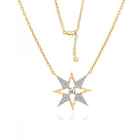 One Star With Zirconia Gold Plated Silver Pendant Necklace
