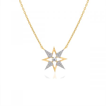 One Star With Zirconia Gold Plated Silver Pendant Necklace