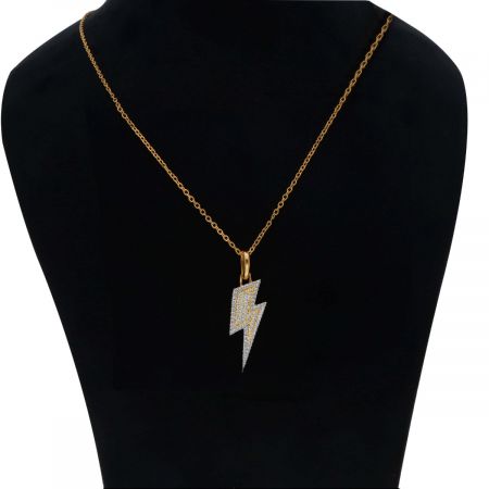 White Topaz Lightning Bolt Gold Plated Silver Pendant Necklace