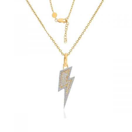 White Topaz Lightning Bolt Gold Plated Silver Pendant Necklace