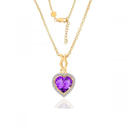 Amethyst Heart Pendant with Link Chain Gold Plated Silver Pendant Necklace